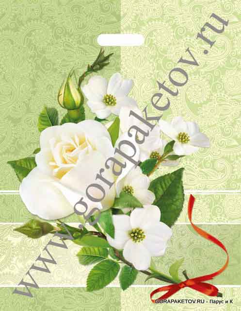 Пакет с прорубной ручкой ПВД 38х48+3, 50 мкм "Белая роза"